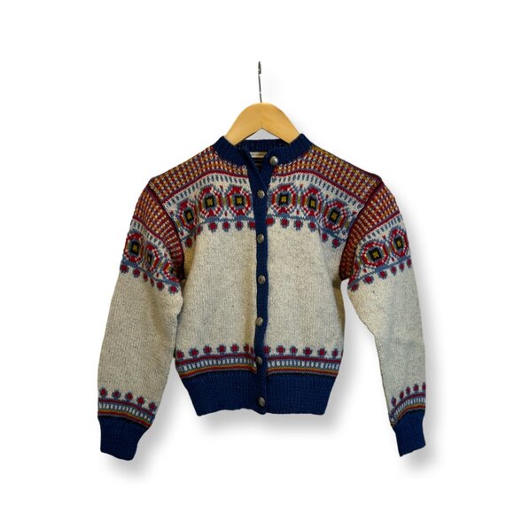 Vintage 80's Brodrene Hallen Oslo Norway Blue Wool Sweater Women's S - Picture 1 of 16